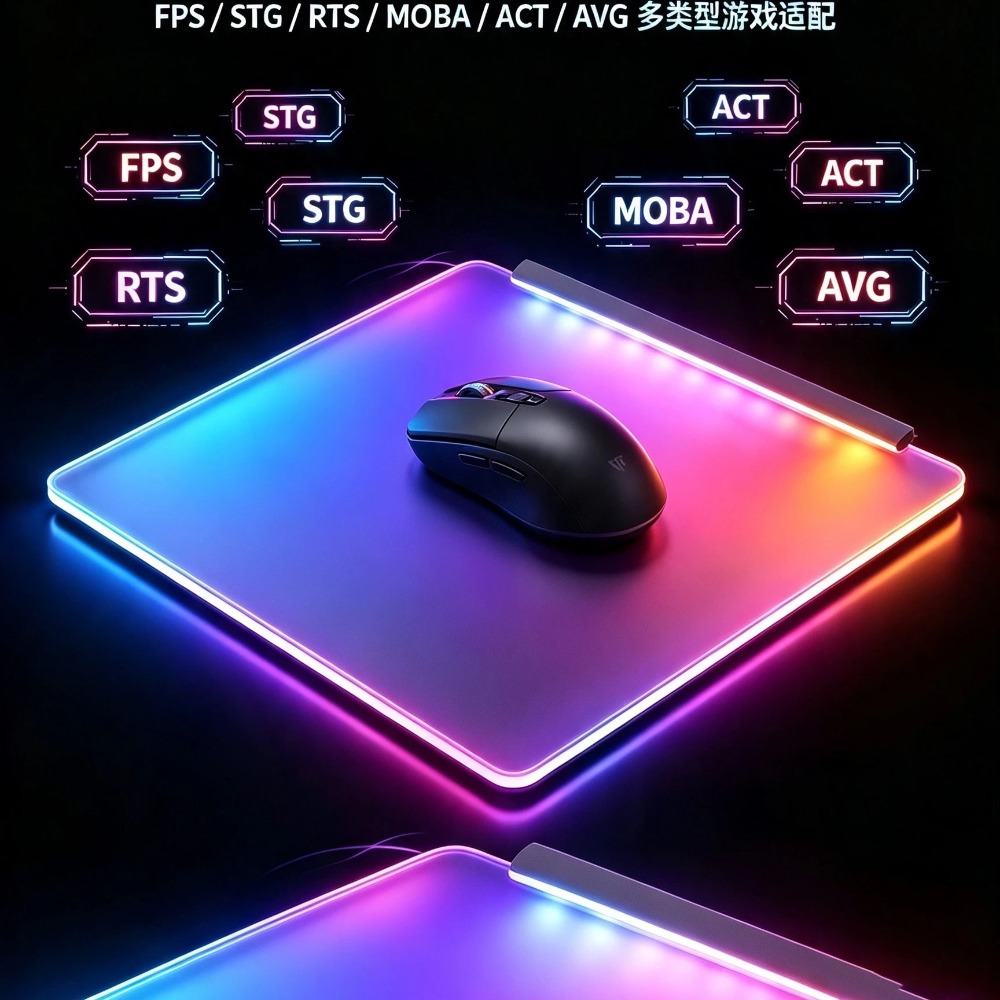 Phone Accessories App - Leuchtendes RGB-Mauspad FPS Gehärtetes Glas E-Sport-Spiel-Mauspad