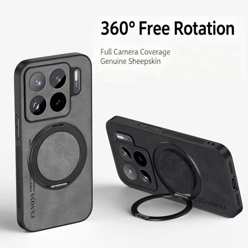 Phone Accessories Ring - Schafsleder PU-Leder Magnetische Handyhülle mit 360°-Schutz